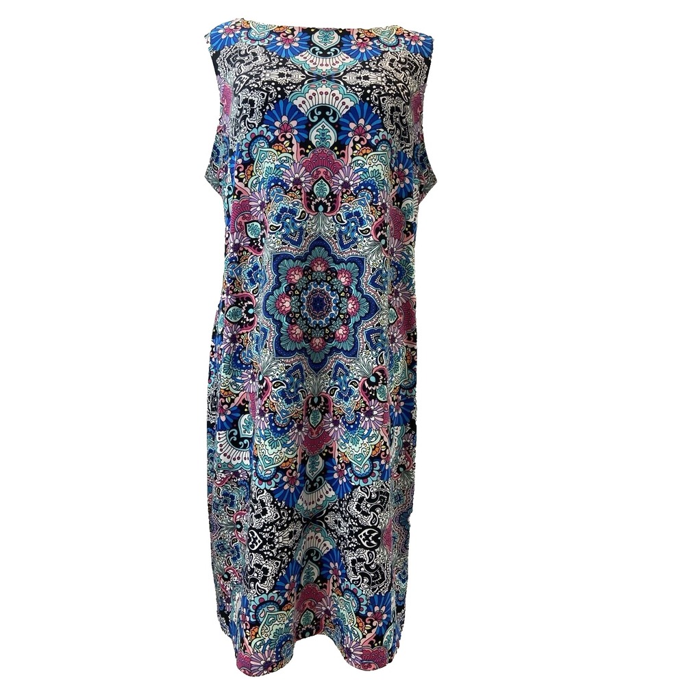 Nicole‎ Miller Womens Dress Large Blue Paisley Casual Cocktail Party Stretch